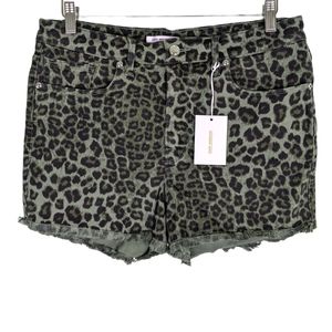 Good American Sage Green Leopard Print Cut Off Shorts Size 14